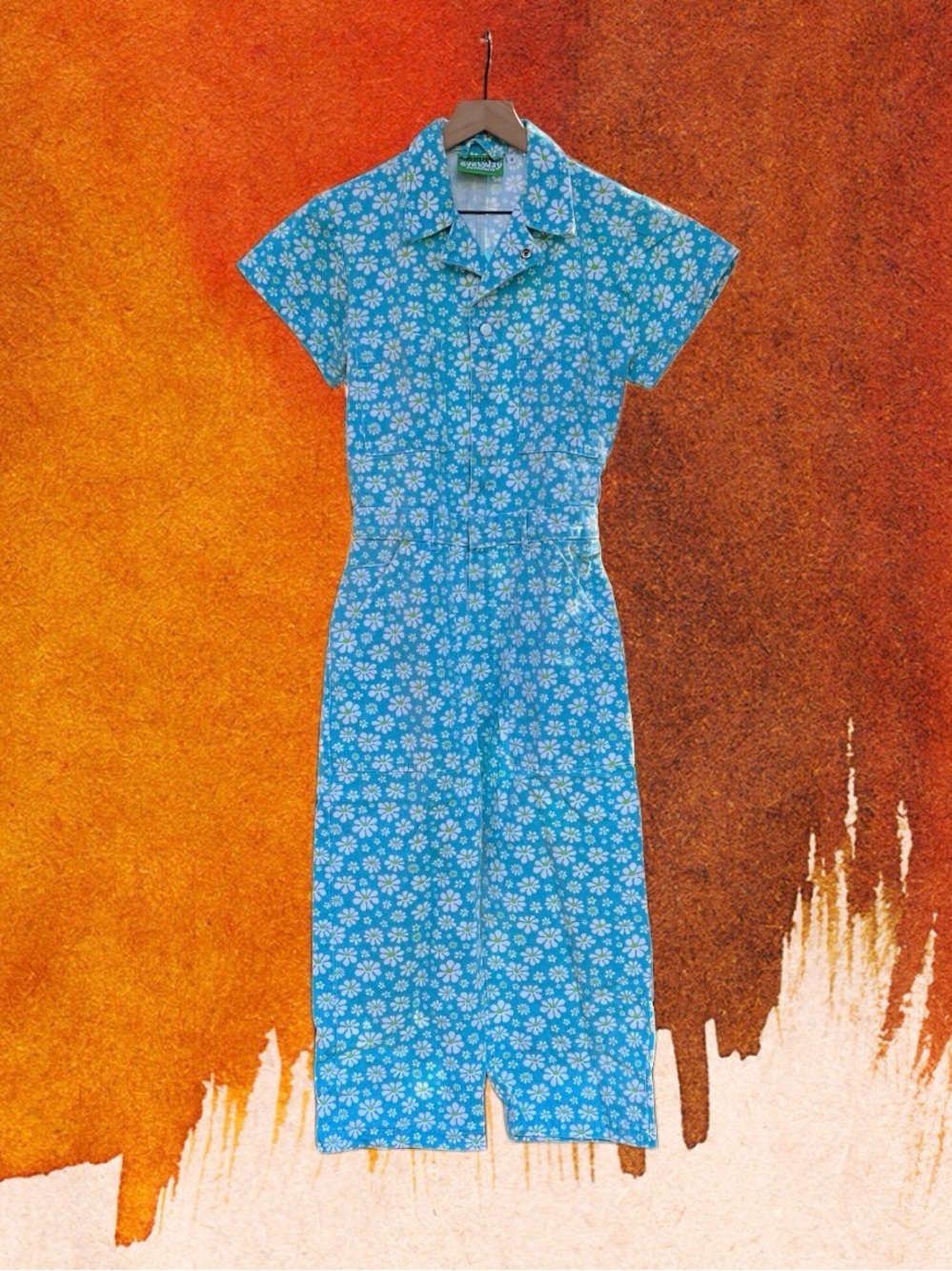 Big Bud Press Blue Lazy Daisy Short Sleeve Jumpsuit Size S
